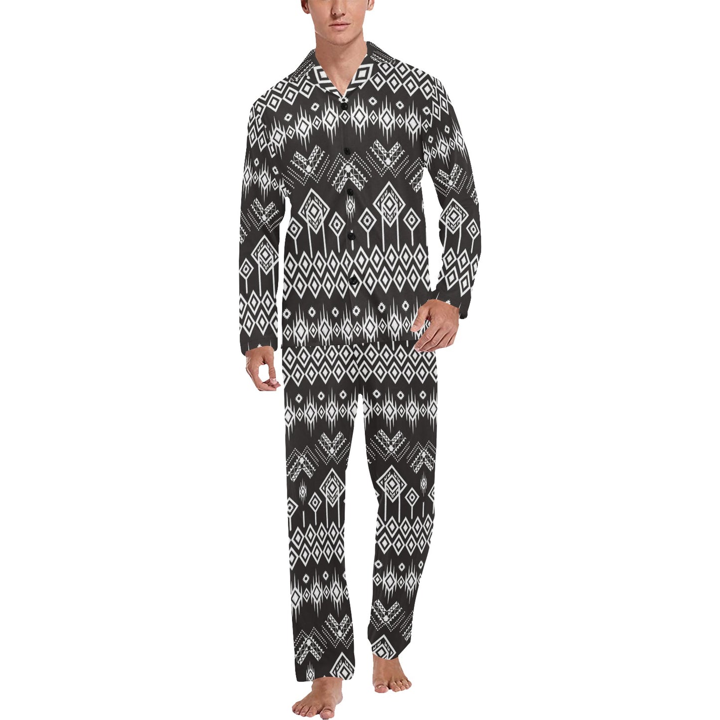 Tribal Pattern Print Design LKS304 Men's Long Pajama Set
