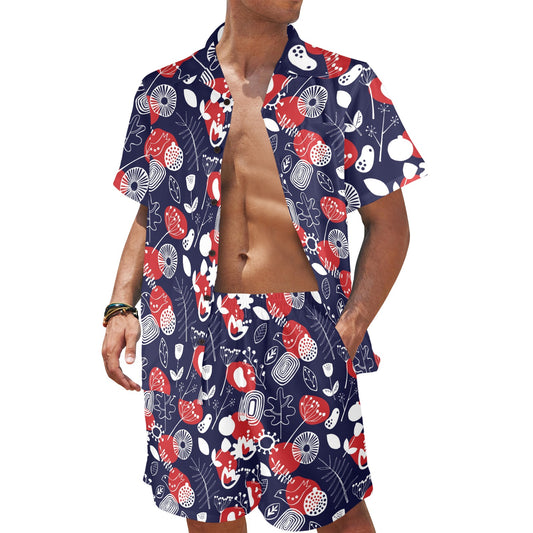 Nordic Pattern Print Design A02 Men's Beach Shirt and Shorts Set