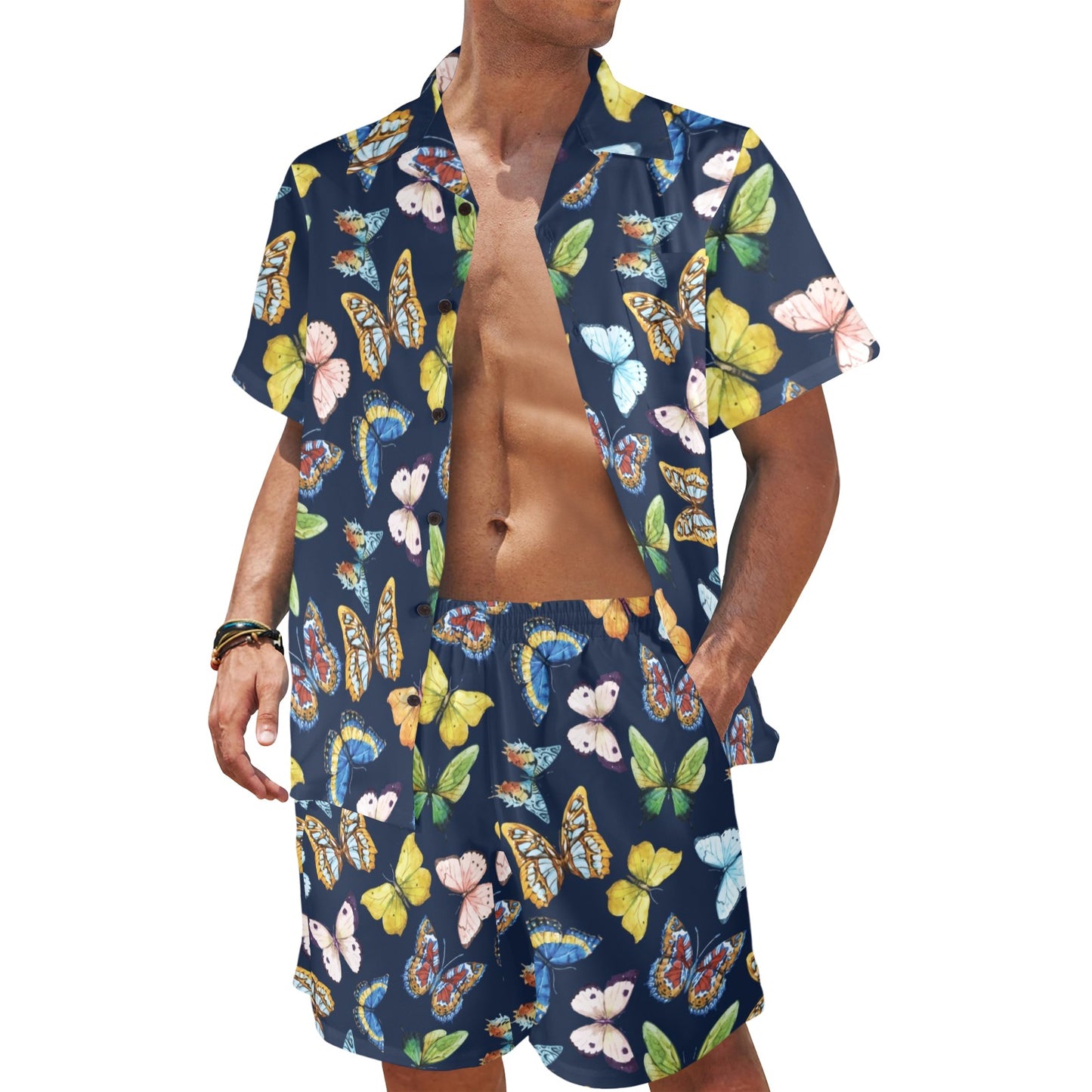 Butterfly Beautiful Print Pattern Men's Beach Shirt and Shorts Set