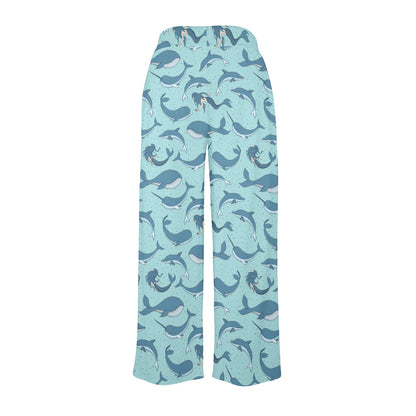 Narwhal Themed Print Women's Wide Leg Lounge Pants