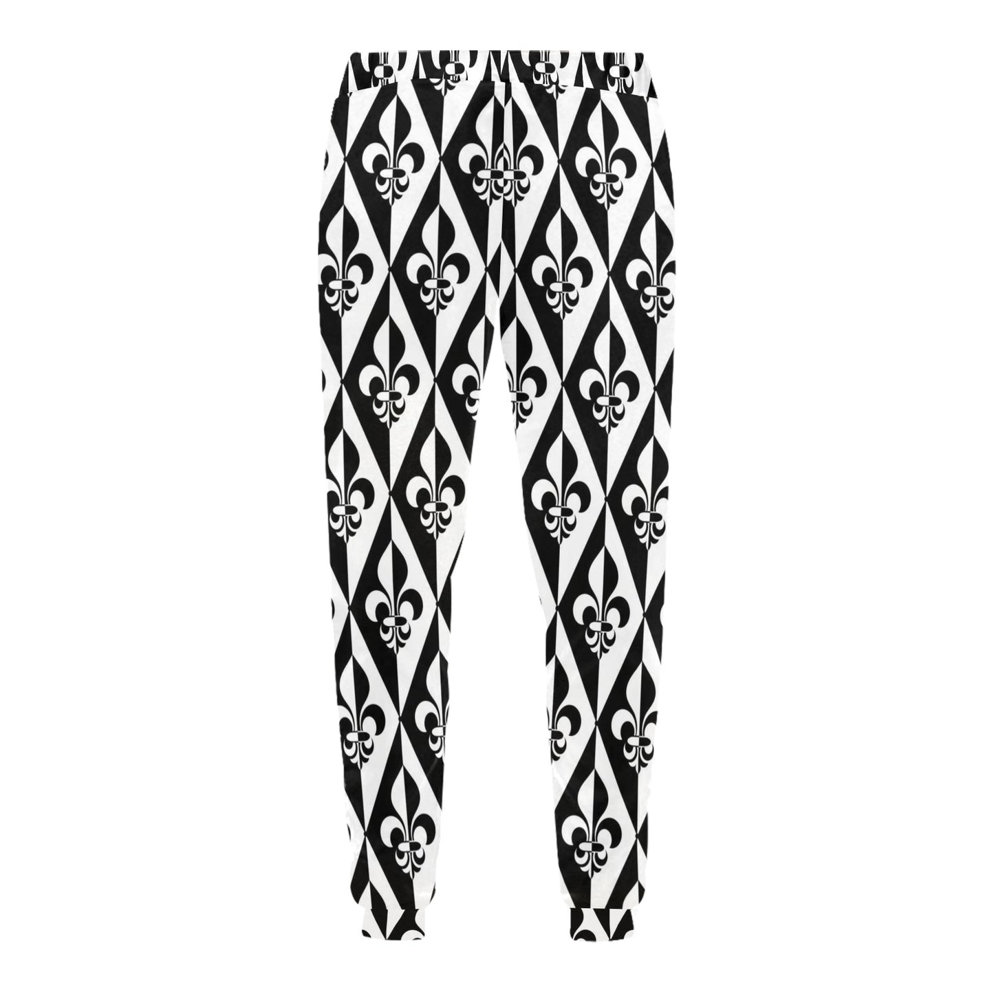 Fleur De Lis Black White Pattern Print Design 02 Men's Sweatpants