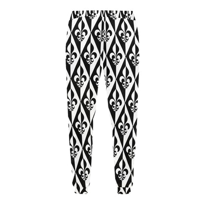 Fleur De Lis Black White Pattern Print Design 02 Men's Sweatpants