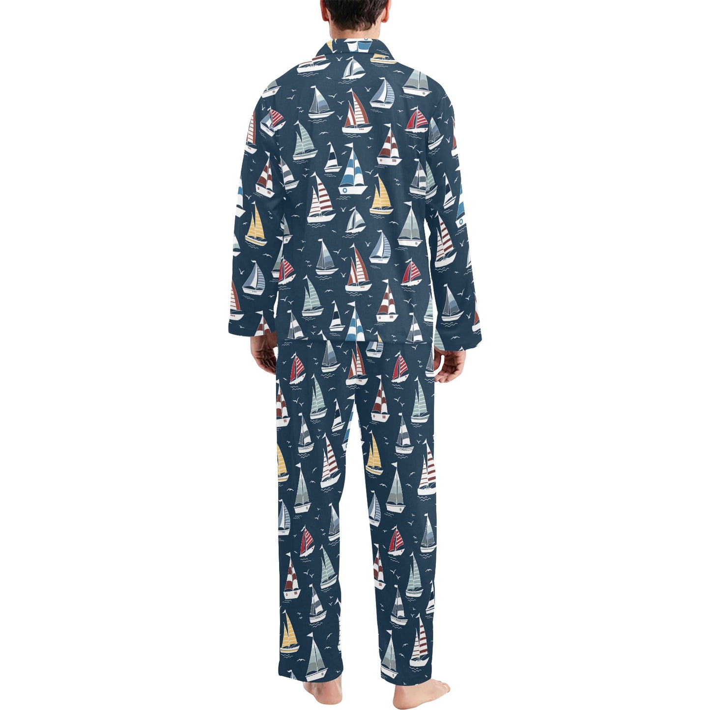 Sailboat Print Design LKS306 Men's Long Pajama Set
