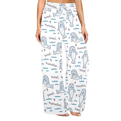 Manatee Baby Pattern Print Design 03 Women's Wide Leg Lounge Pants