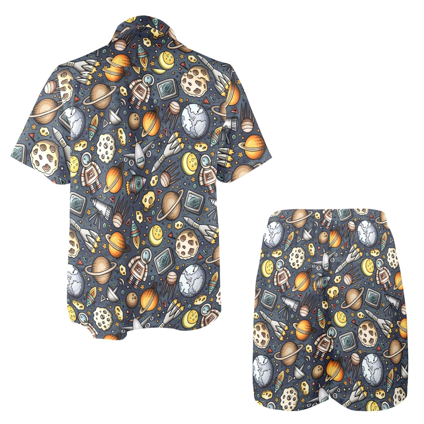 Space Pattern Print Men's Beach Shirt and Shorts Set