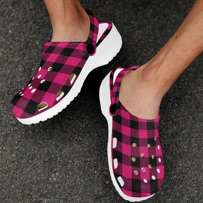 Pink Tartan Plaid Pattern Unisex Clogs Shoes