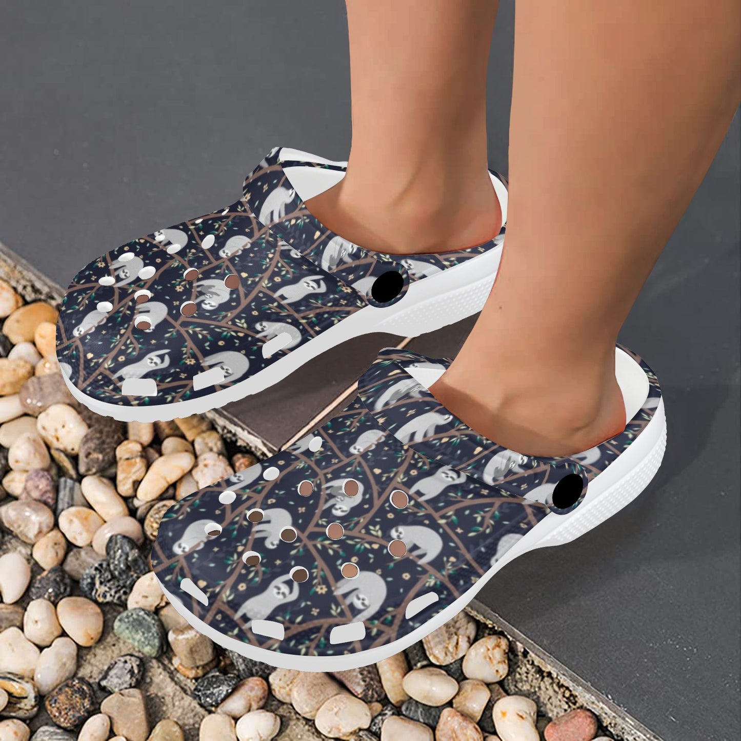 Sloth Happy Design Themed Print Unisex Clogs Shoes