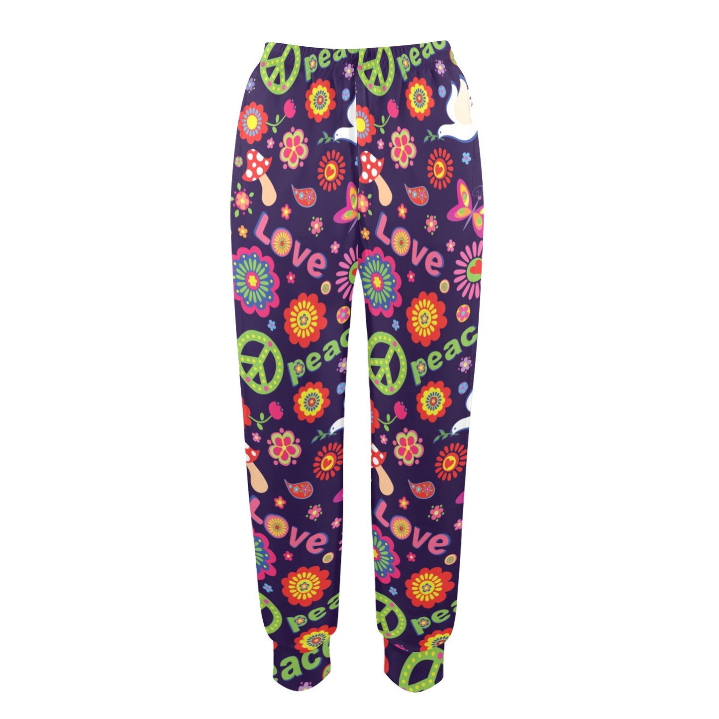Flower Power Peace Design Print Women's Casual Track Pants
