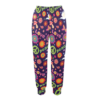 Flower Power Peace Design Print Women's Casual Track Pants