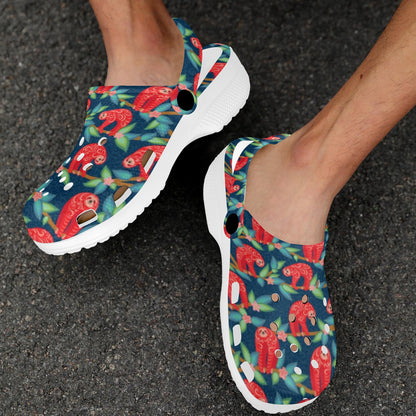 Sloth Red Design Themed Print Unisex Clogs Shoes