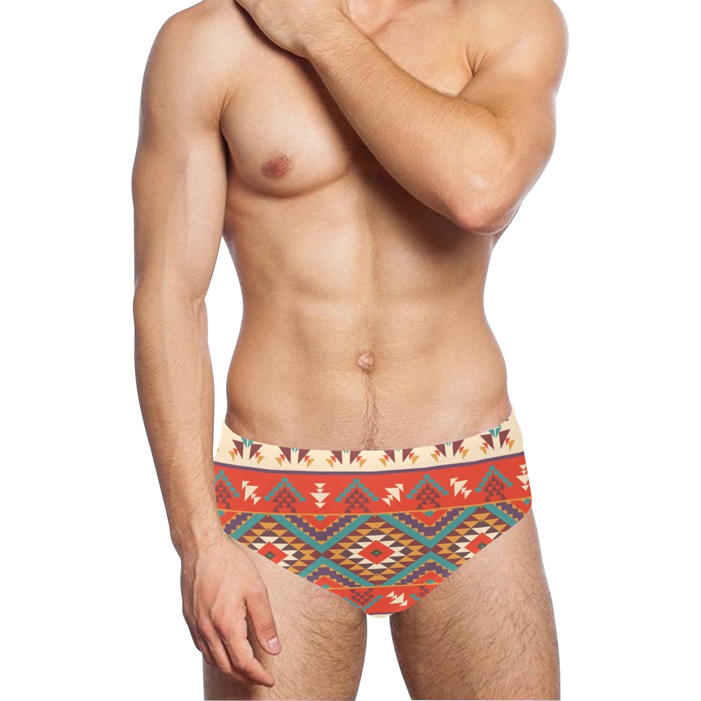 Aztec Red Print Pattern Men's Swimming Briefs
