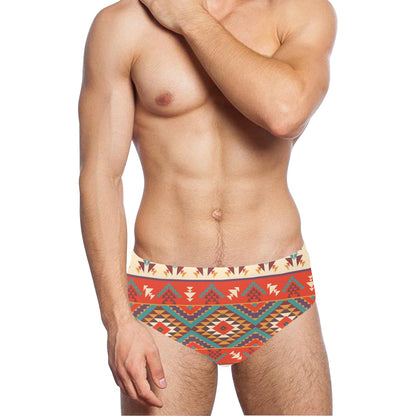 Aztec Red Print Pattern Men's Swimming Briefs