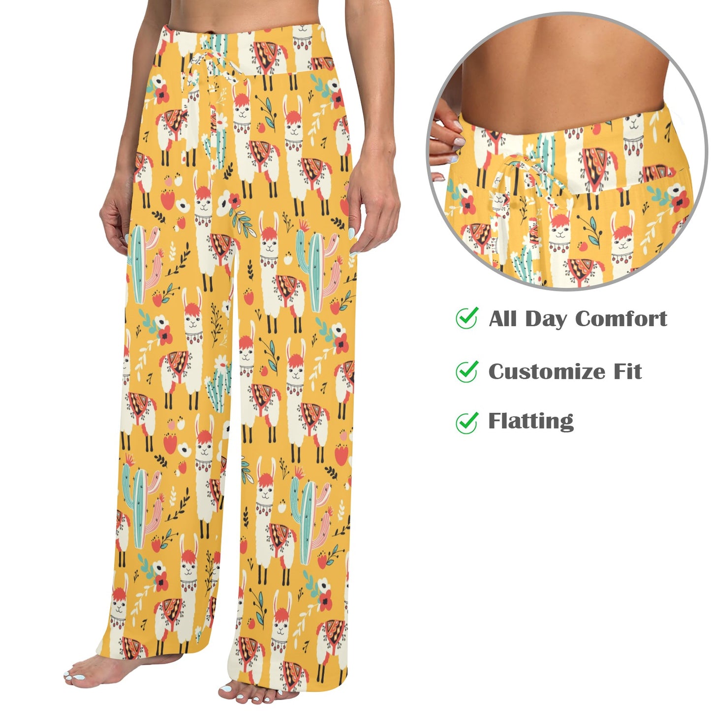 Llama Cute Themed Print Women's Wide Leg Lounge Pants