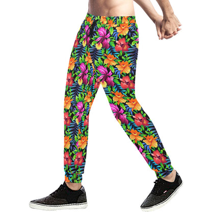 Tropical Folower Colorful Print Men's Sweatpants