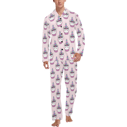 Cupcakes Unicorn Print Pattern Men's Long Pajama Set