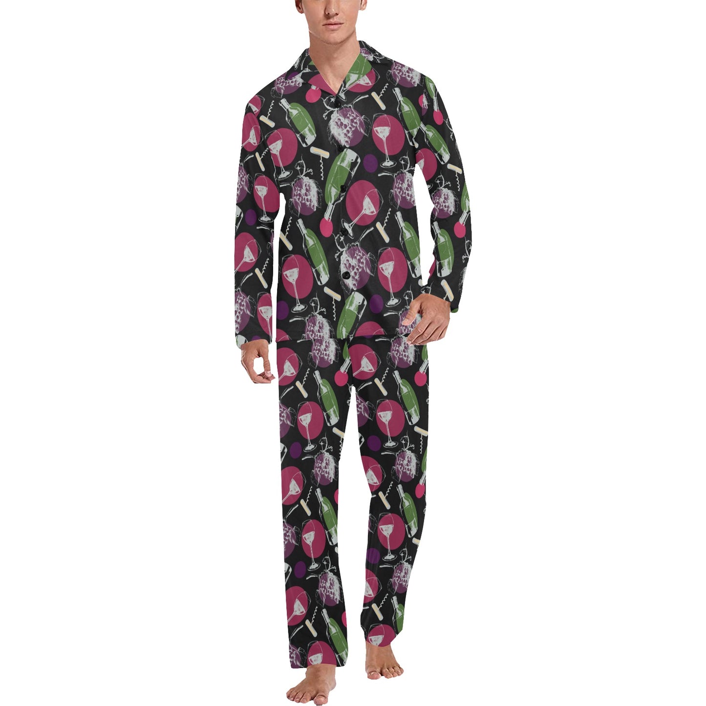 Wine Print Design LKS307 Men's Long Pajama Set