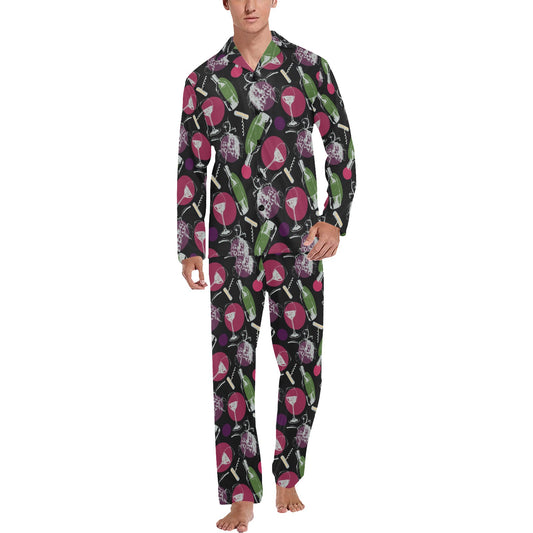 Wine Print Design LKS307 Men's Long Pajama Set