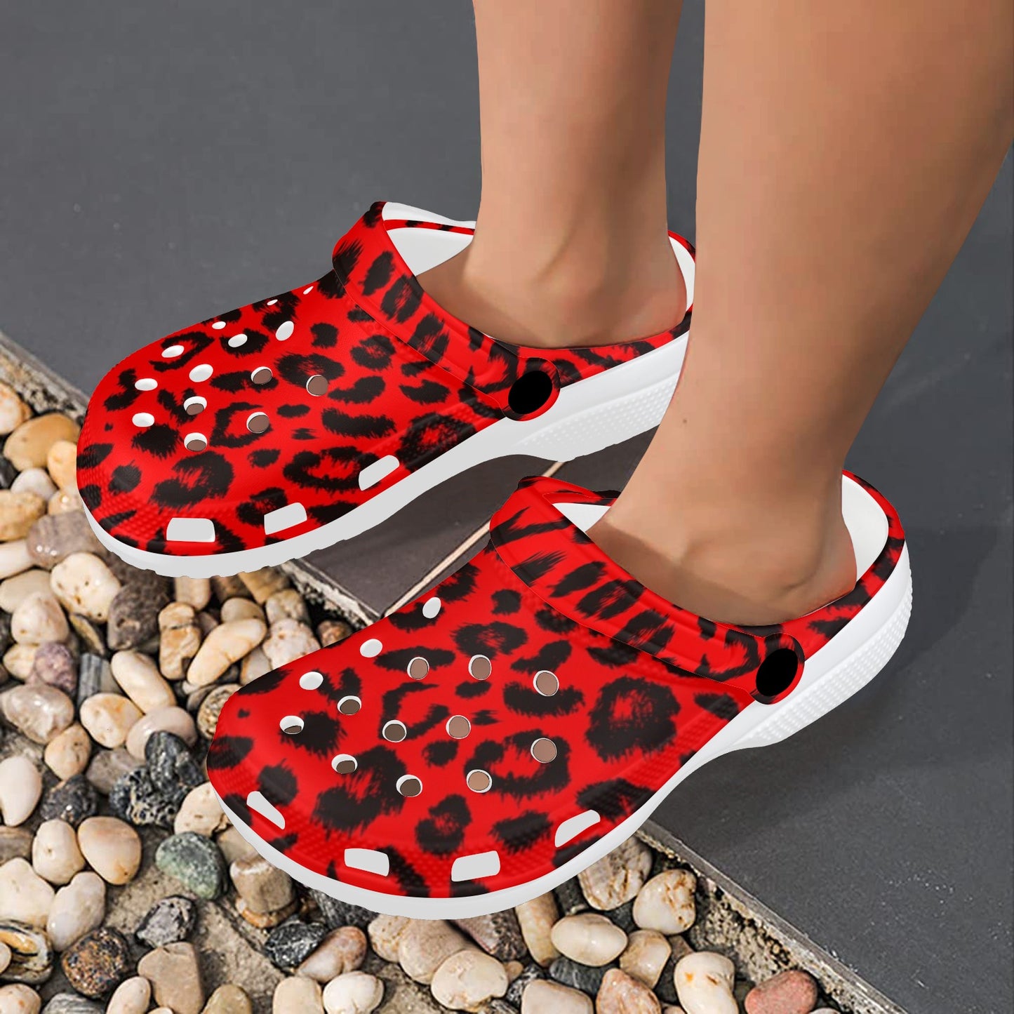 Leopard Red Skin Print Unisex Clogs Shoes