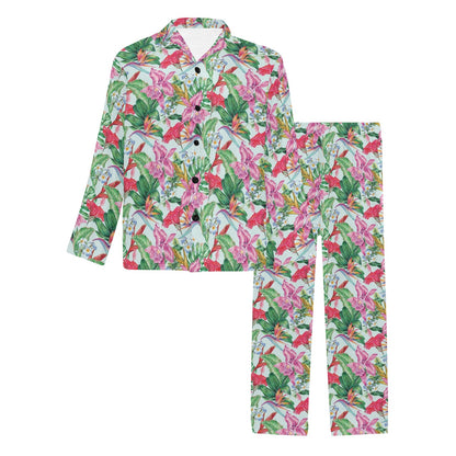 Tropical Flower Print Design LKS304 Men's Long Pajama Set
