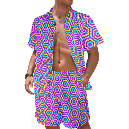 Optical illusion Techno Movement Men's Beach Shirt and Shorts Set