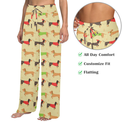 Dachshund Pattern Print Design 06 Women's Wide Leg Lounge Pants