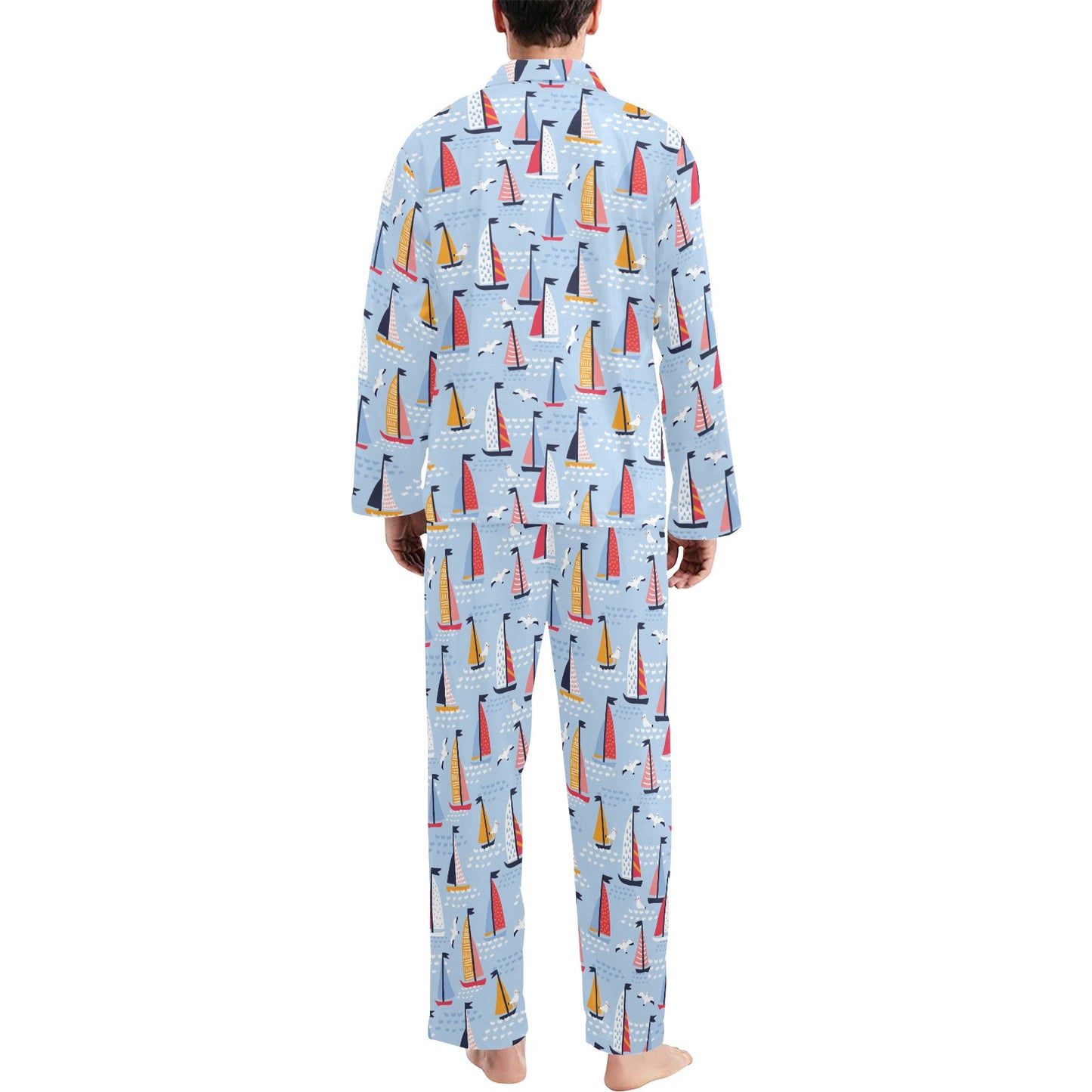 Sailboat Print Design LKS304 Men's Long Pajama Set