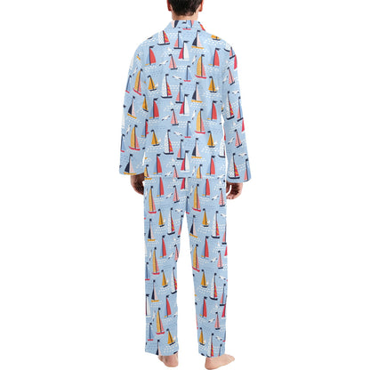 Sailboat Print Design LKS304 Men's Long Pajama Set