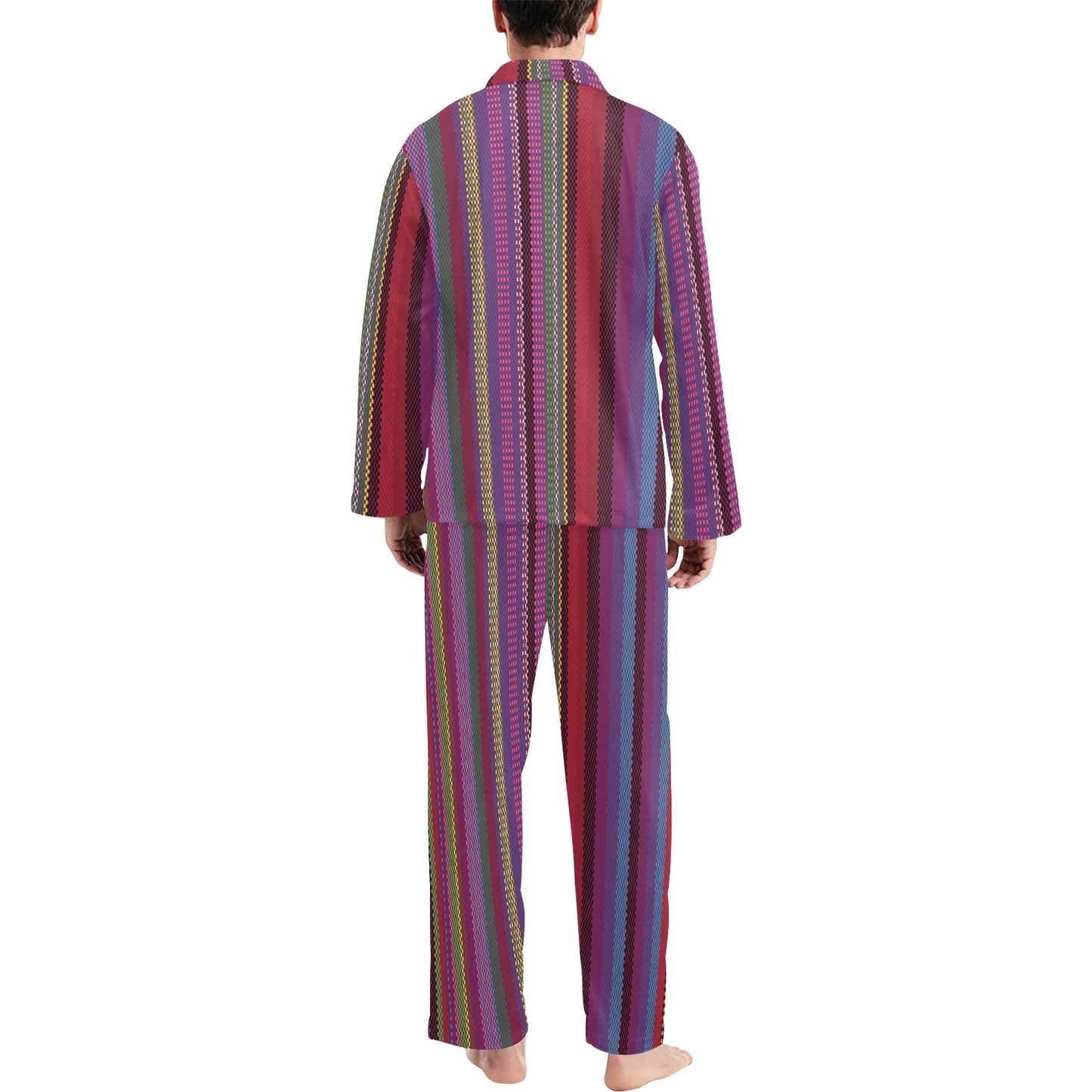 Serape Stripe Print Men's Long Pajama Set