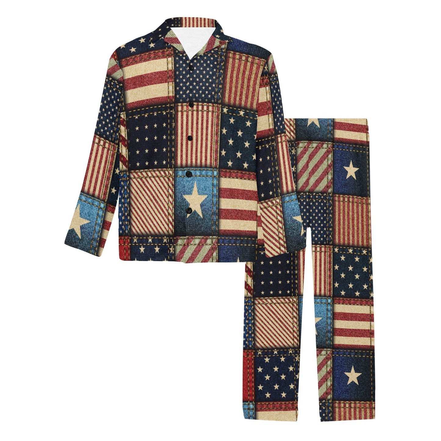 American flag Patchwork Design Men's Long Pajama Set