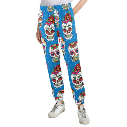 Sugar Skull Rose Pattern Women's Casual Track Pants