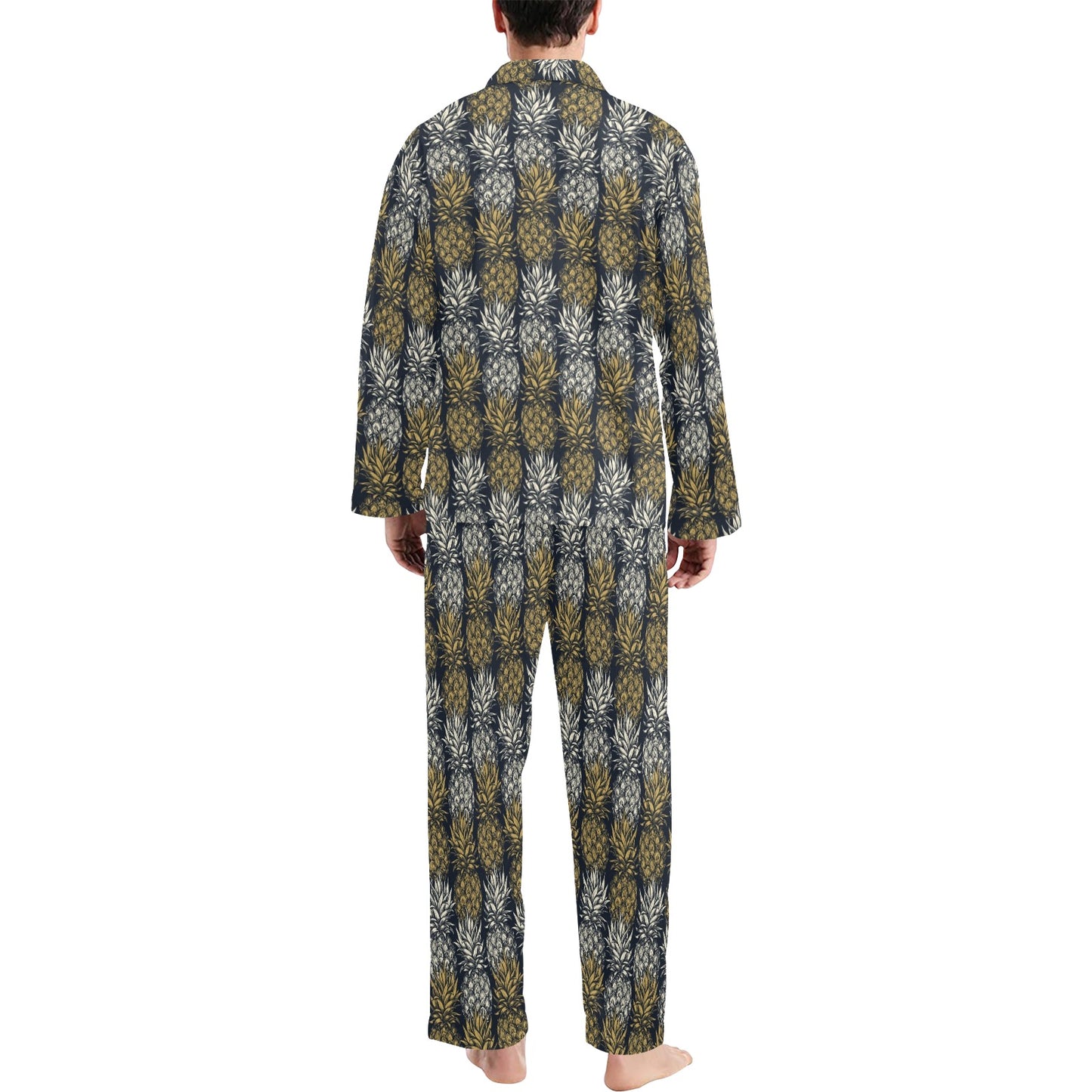 Pineapple Print Design Pattern Men's Long Pajama Set