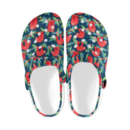 Sloth Red Design Themed Print Unisex Clogs Shoes