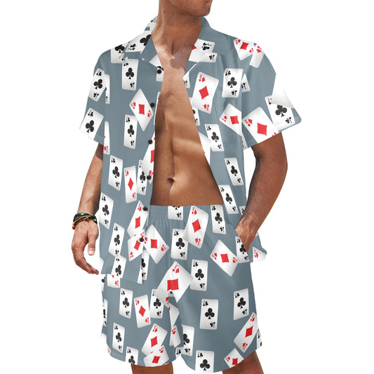 Poker Cards Pattern Print Design A05 Men's Beach Shirt and Shorts Set