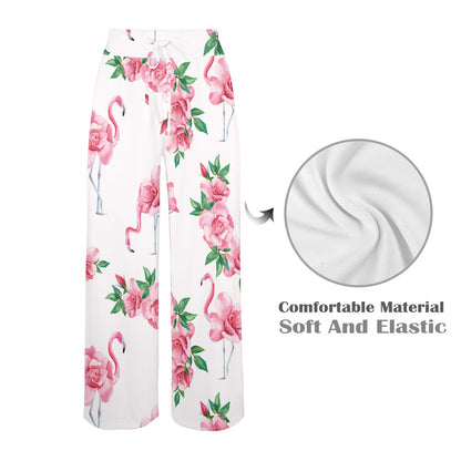 Flamingo Rose Pattern Women's Wide Leg Lounge Pants