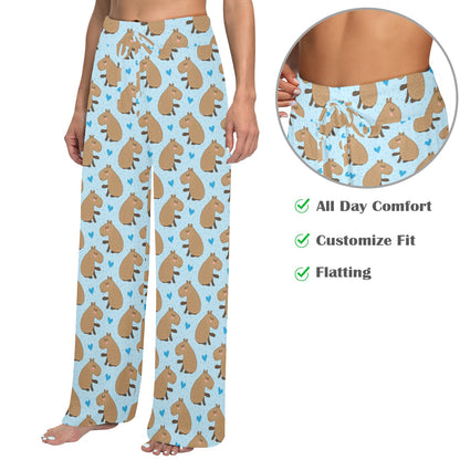 Capybara Pattern Print Design 01 Women's Wide Leg Lounge Pants
