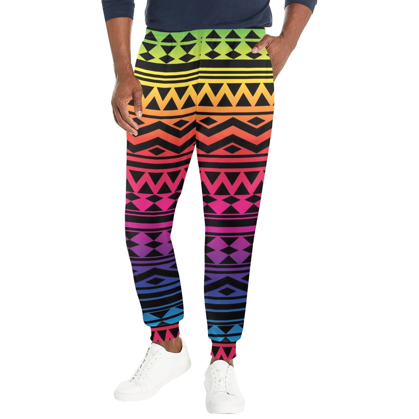 Rainbow Tribal Pattern Print Design A02 Men's Casual Track Pants