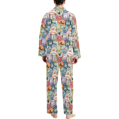 Travel Stamp Print Design LKS301 Men's Long Pajama Set