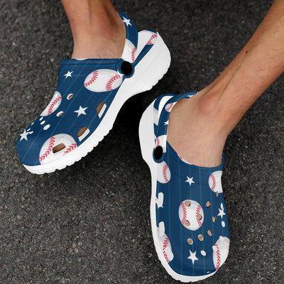 Baseball Star Print Pattern Unisex Clogs Shoes