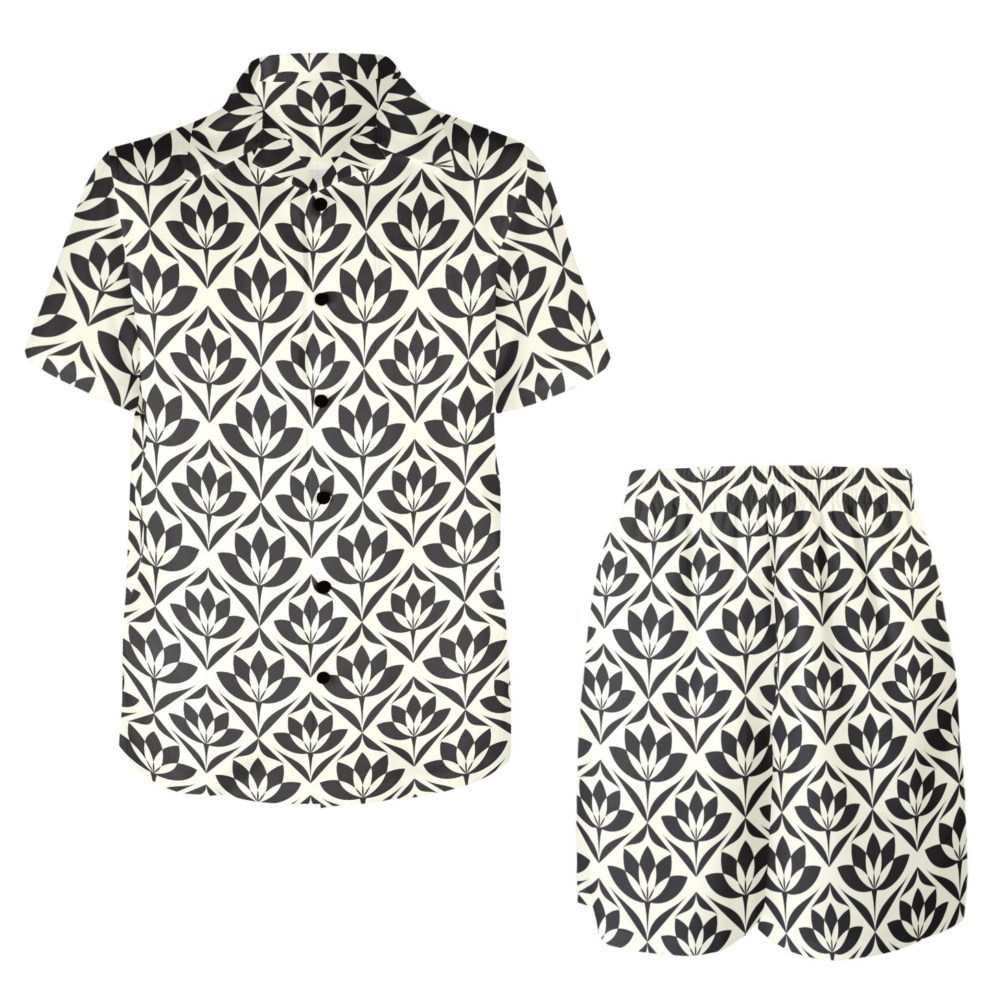 Lotus Pattern Print Men's Beach Shirt and Shorts Set