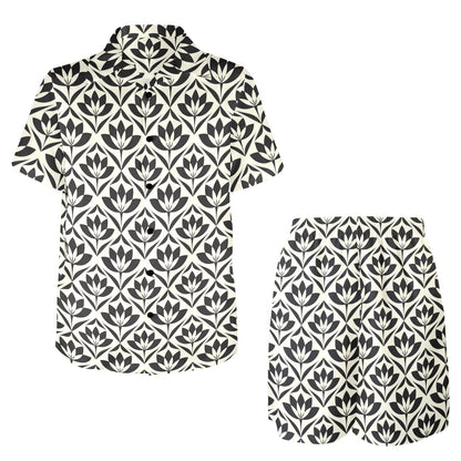 Lotus Pattern Print Men's Beach Shirt and Shorts Set