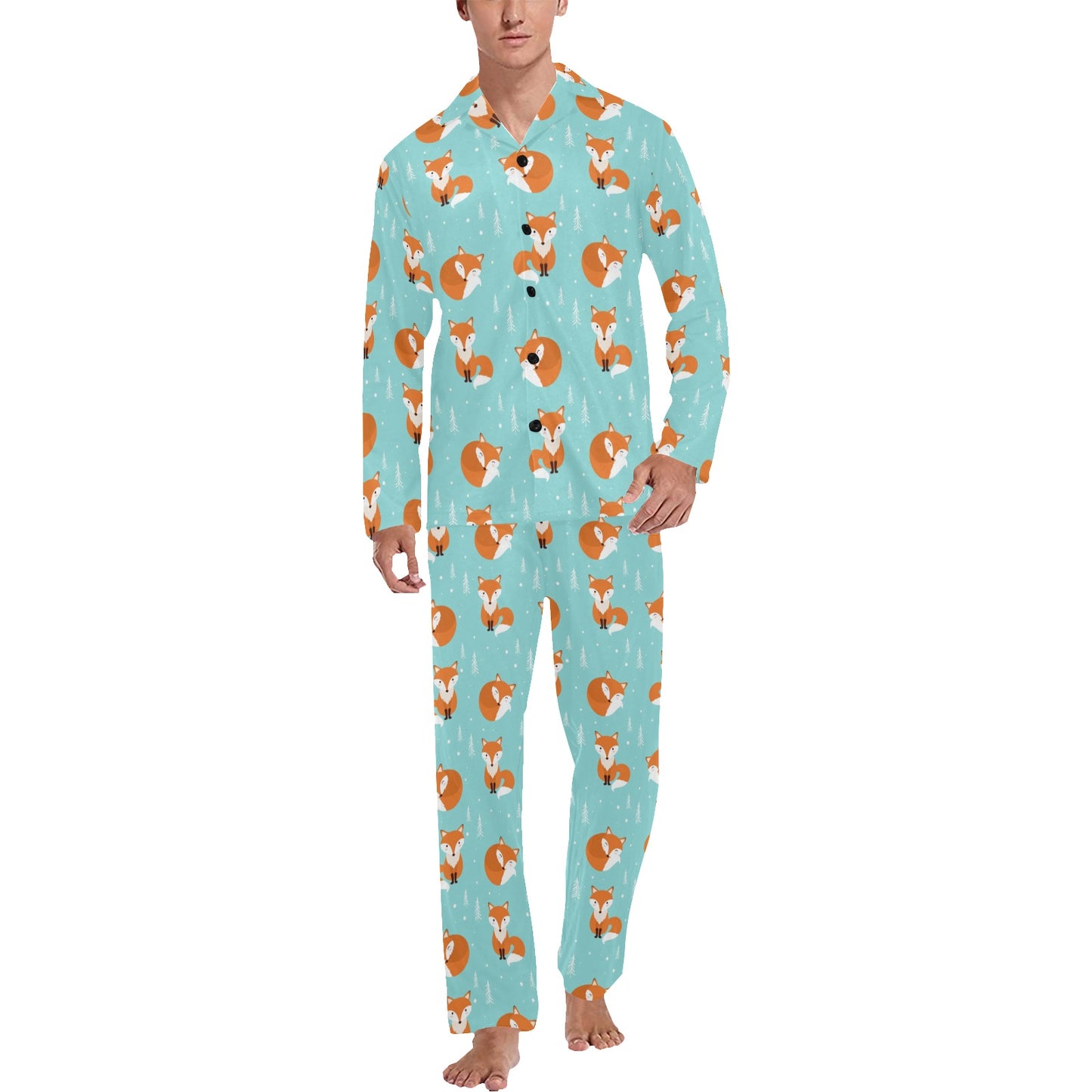 Fox Design Snow Print Pattern Men's Long Pajama Set
