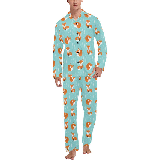 Fox Design Snow Print Pattern Men's Long Pajama Set