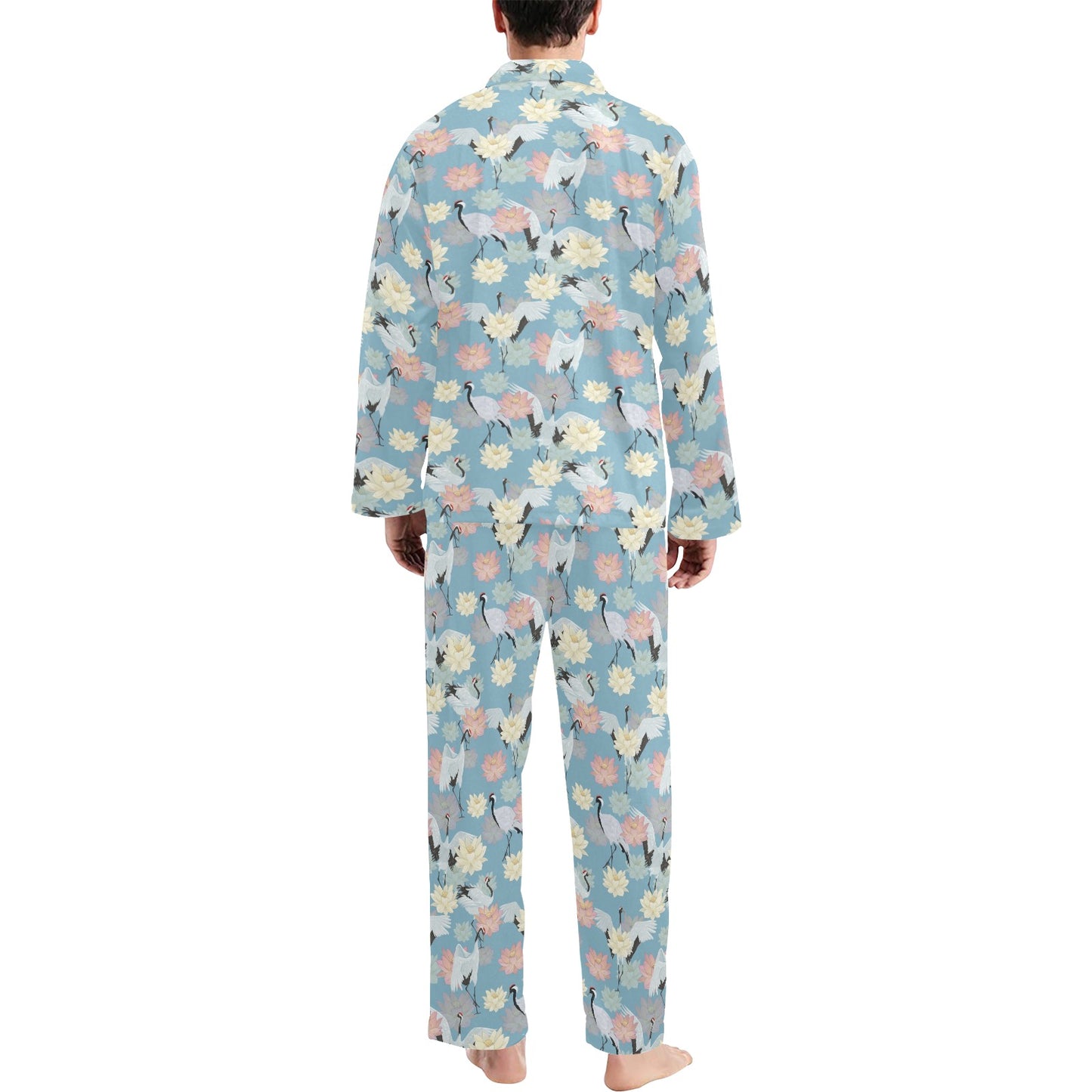 Water Lily Print Design LKS304 Men's Long Pajama Set