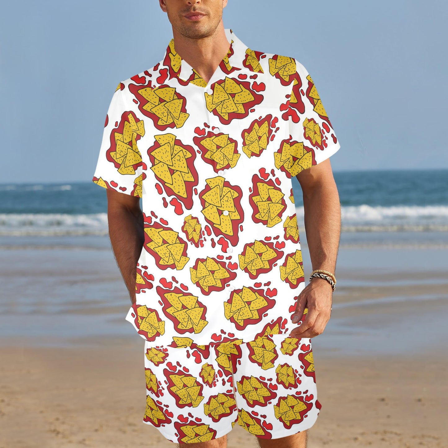 Nachos Pattern Print Design A03 Men's Beach Shirt and Shorts Set