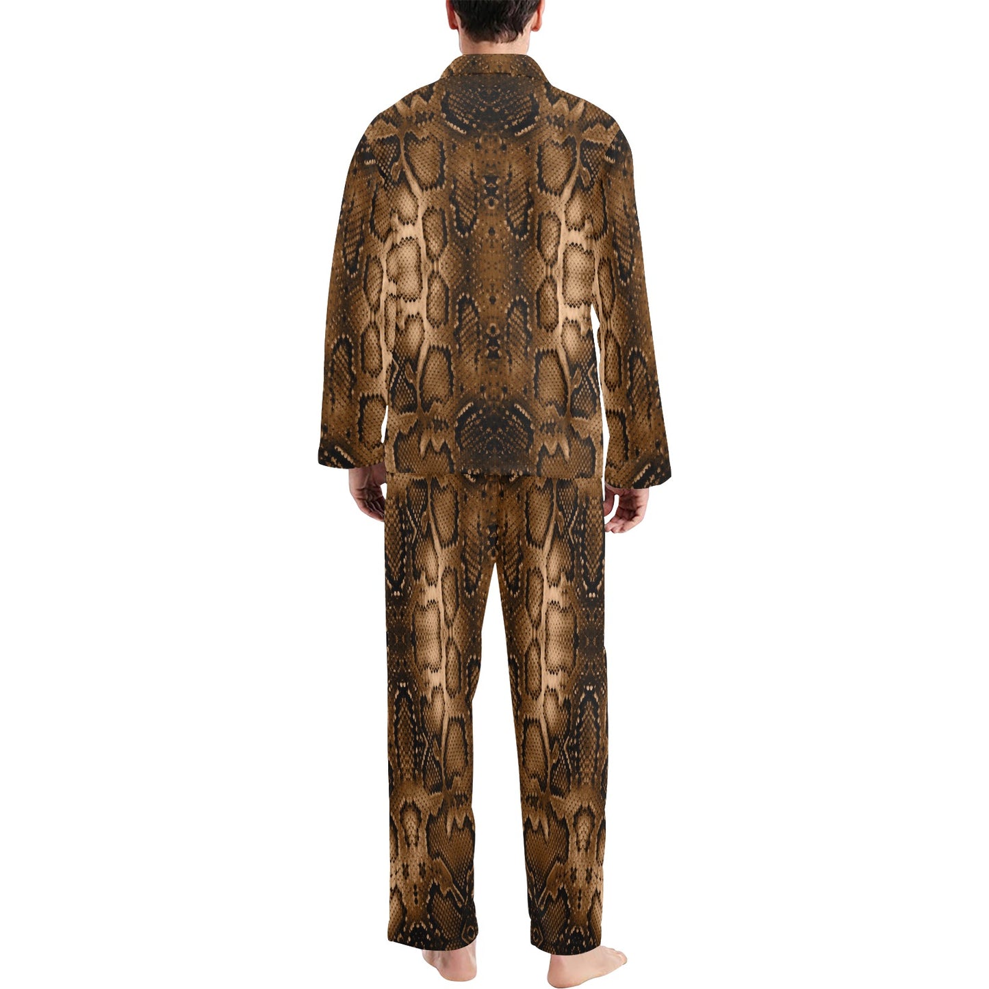 Snake Skin Brown Print Men's Long Pajama Set