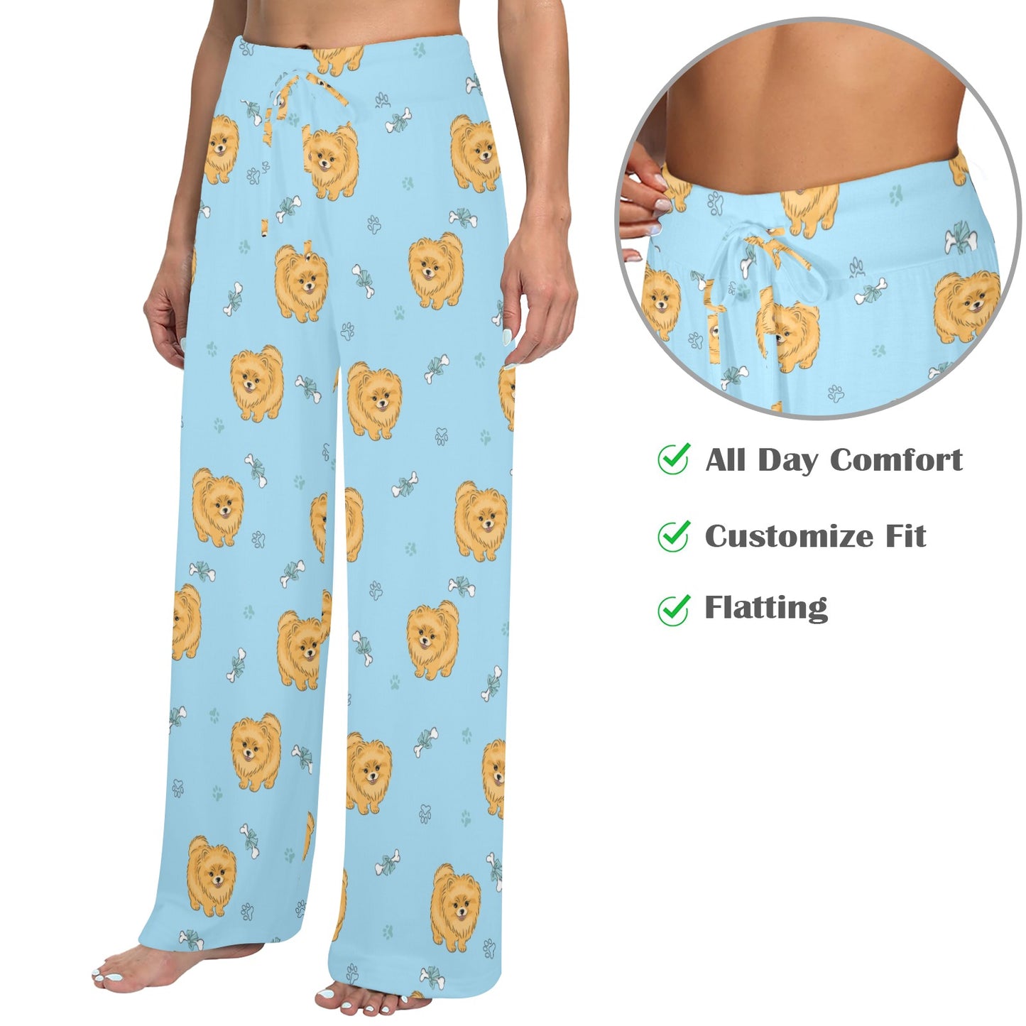 Pomeranians Pattern Print Design A03 Women's Wide Leg Lounge Pants