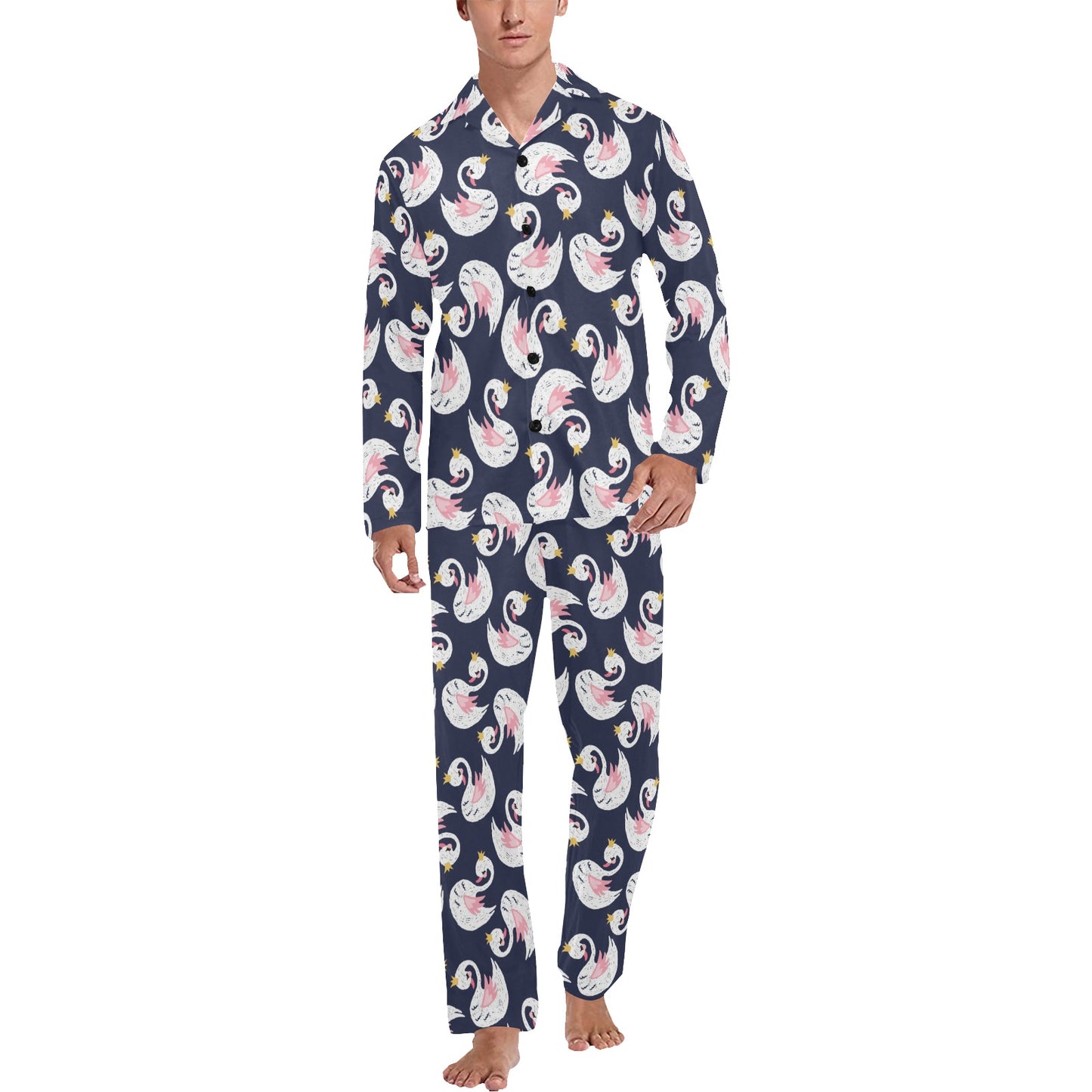 Swan Print Design LKS403 Men's Long Pajama Set