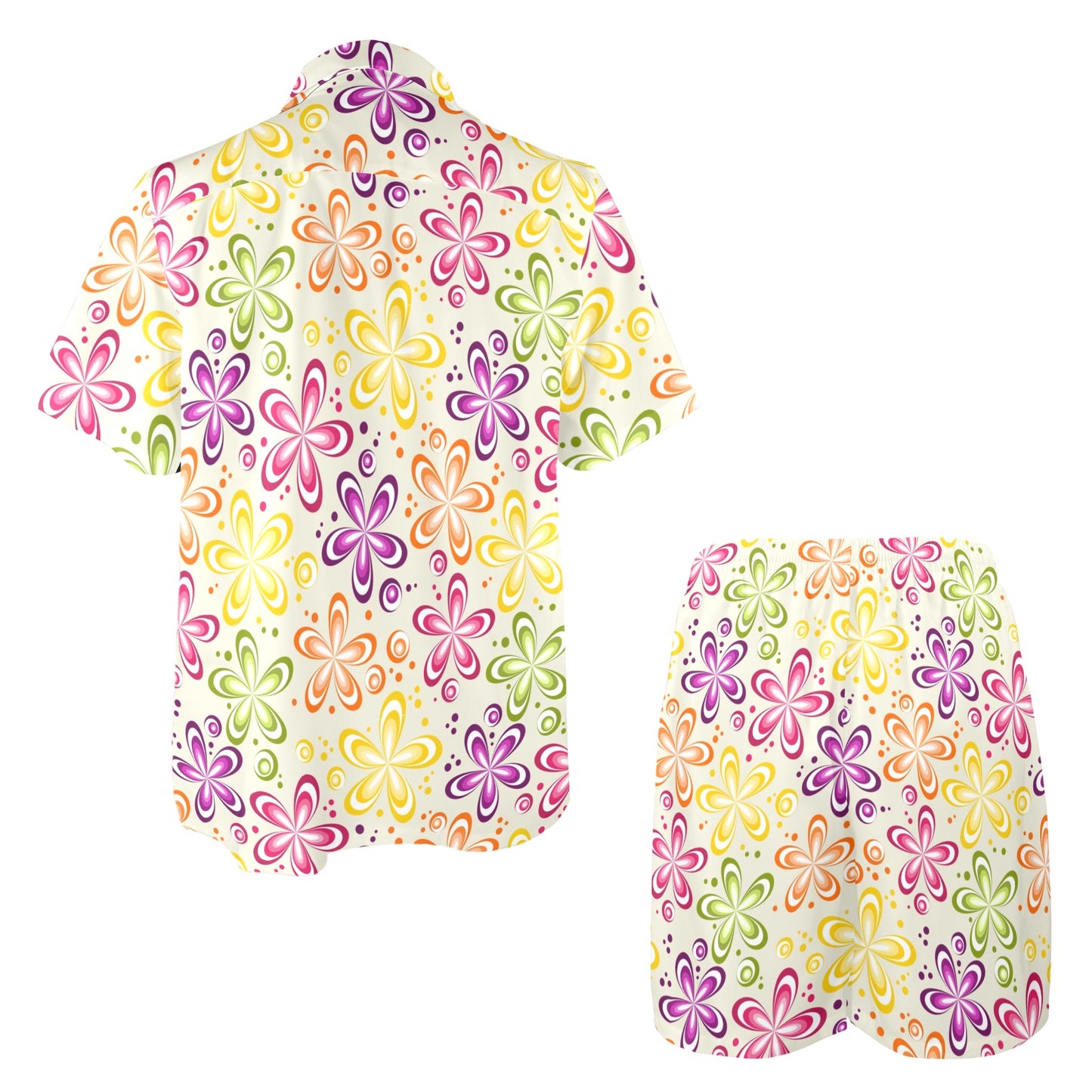 Flower Power Colorful Design Print Men's Beach Shirt and Shorts Set