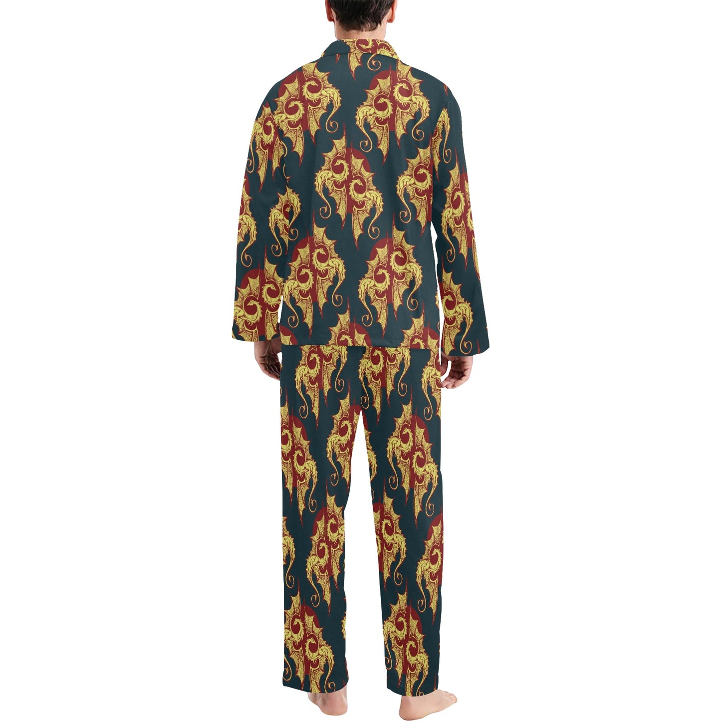 Dragons Gold Design Pattern Men's Long Pajama Set