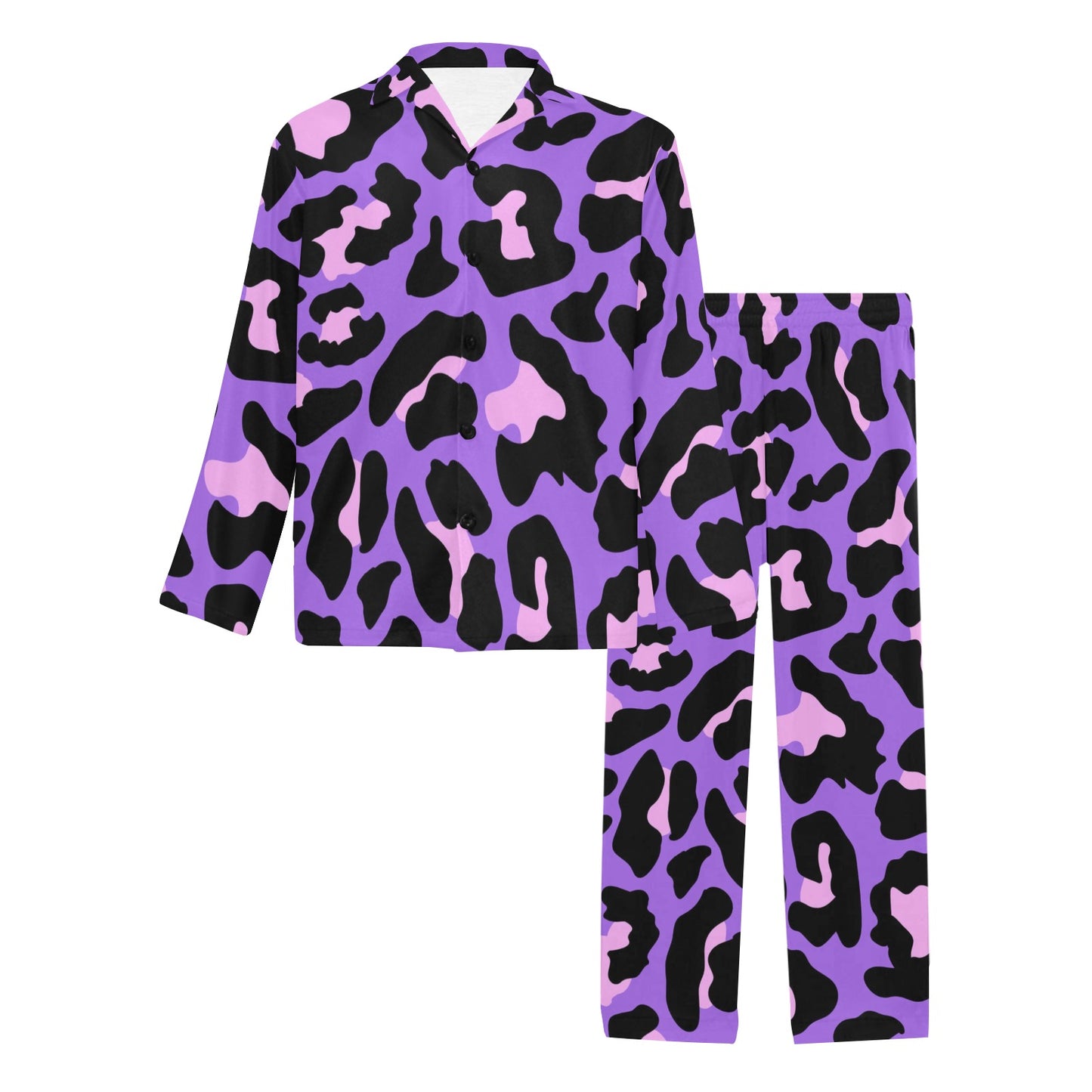 Cheetah Purple Neon Print Pattern Men's Long Pajama Set